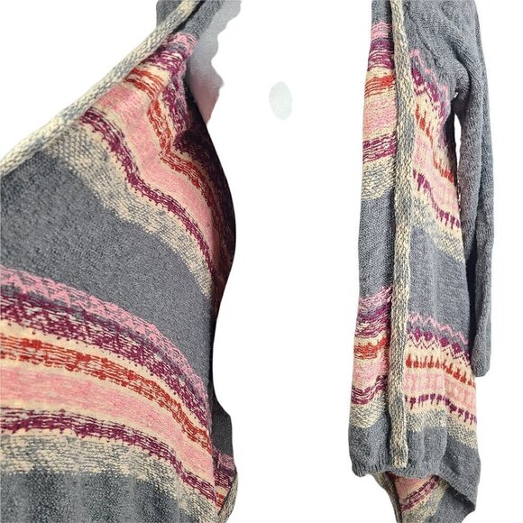 Mossimo Gray Nordic Striped Knitted Open Front Drape Cardigan - Picture 3 of 5